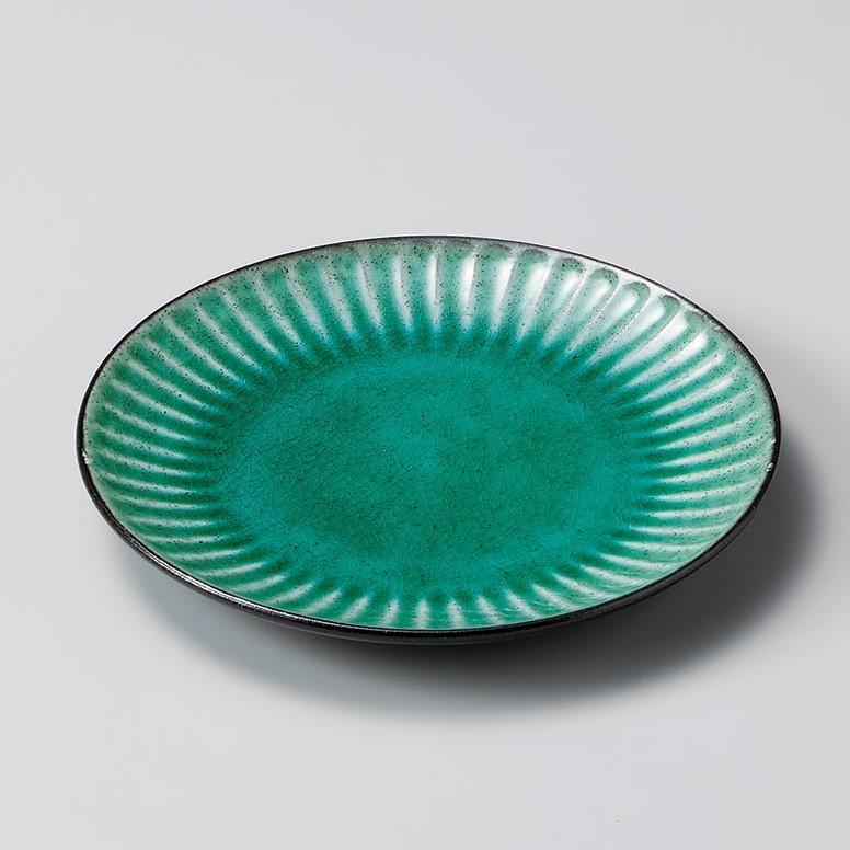 お皿 プレート おしゃれ 丸皿 黒土しのぎ グリーン 15.8cm 取り皿 盛皿  