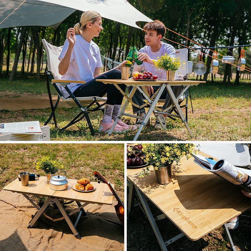 直売特注 KingCamp アウトドア テーブル 高さ調整可能 折り畳み 竹製