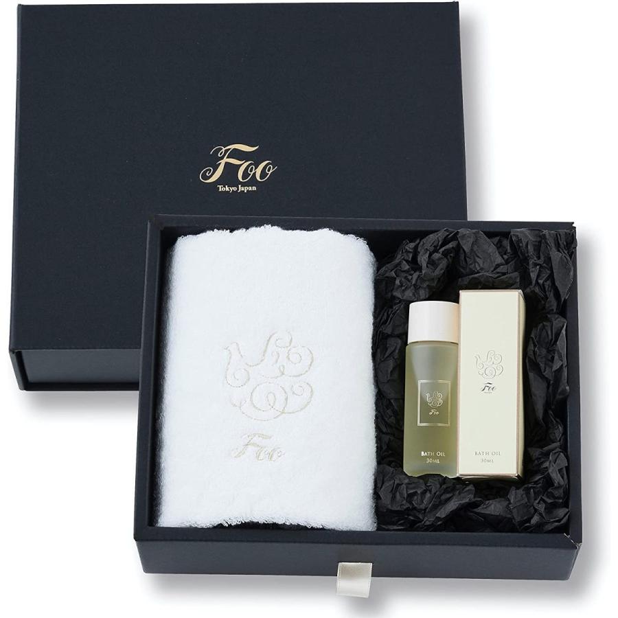 おすすめ Foo Tokyo コットン フェイスタオル 1枚 ホワイト And プレミアム バスオイル 1本 30ml プレゼント ギフ 湯上りタオル バスタオル