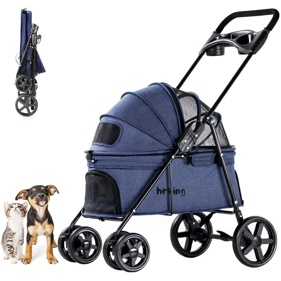 折りたたみ 4輪 ペットカート 多頭用 軽量 4輪 犬用ベビーカー 犬用品 猫犬兼用 多頭用 前輪360 回転 介護用 組み立て簡単 ペットバギー Minorix 中小型犬 後輪ブレーキ付 ヤフーショッピング店 代引可最安値