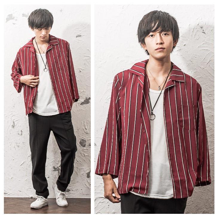 オープンカラーシャツ メンズ ストライプシャツ 7分袖 シャツ オープンカラー シャツ 開襟シャツ ストライプ柄 秋服 秋 冬服 秋冬 Minority Yahoo 店 通販 Yahoo ショッピング