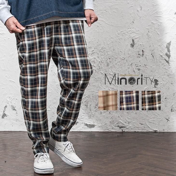 ワイドパンツ メンズ ブリットチェック グレンチェック ワイド パンツ テーパードパンツ チェック ウエストゴム 秋服 秋 冬服 秋冬 Minority Yahoo 店 通販 Yahoo ショッピング