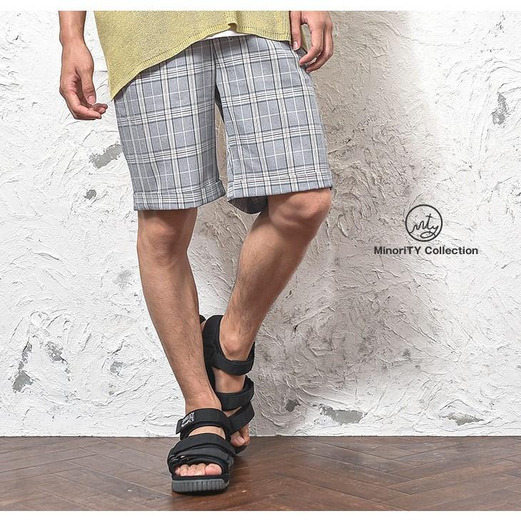 ハーフパンツ メンズ ショートパンツ メンズ 半ズボン チェックパンツ 短パン チェック柄 膝上 ショーツ ウエスト ゴム おしゃれ 秋服 秋 冬服 秋冬 Minority Yahoo 店 通販 Yahoo ショッピング