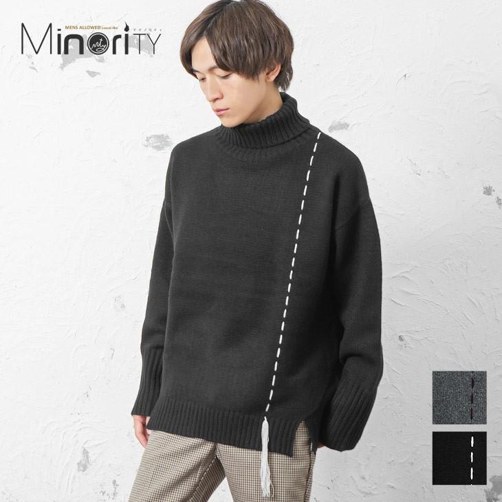 セーター メンズ ニット ニットセーター タートルネック アシンメトリー ビッグシルエット オーバーサイズ タートルニット 大きいサイズ 秋服 秋 冬服 秋冬 Minority Yahoo 店 通販 Yahoo ショッピング