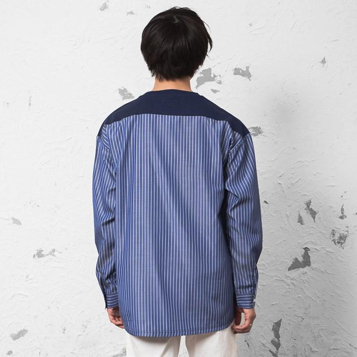 シャツ メンズ 長袖 シャツ ブラウス ビッグシルエット シャツ ビッグシルエット ストライプシャツ 切り替え ストライプ 秋服 秋 冬服 秋冬 Minority Yahoo 店 通販 Yahoo ショッピング