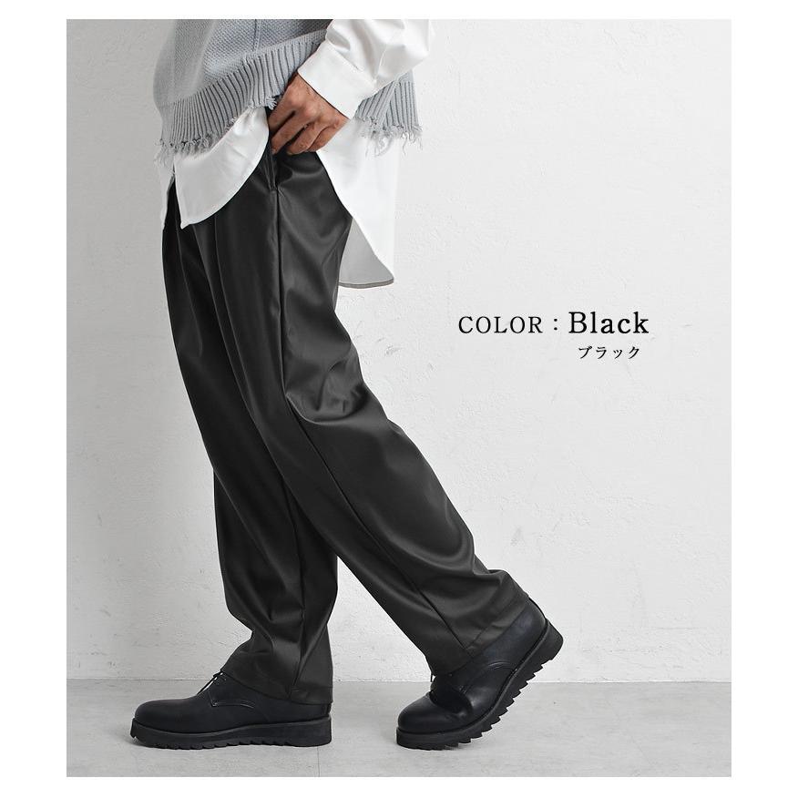 ワイドパンツ メンズ 春 レザーパンツ メンズ おしゃれ PUレザーパンツ