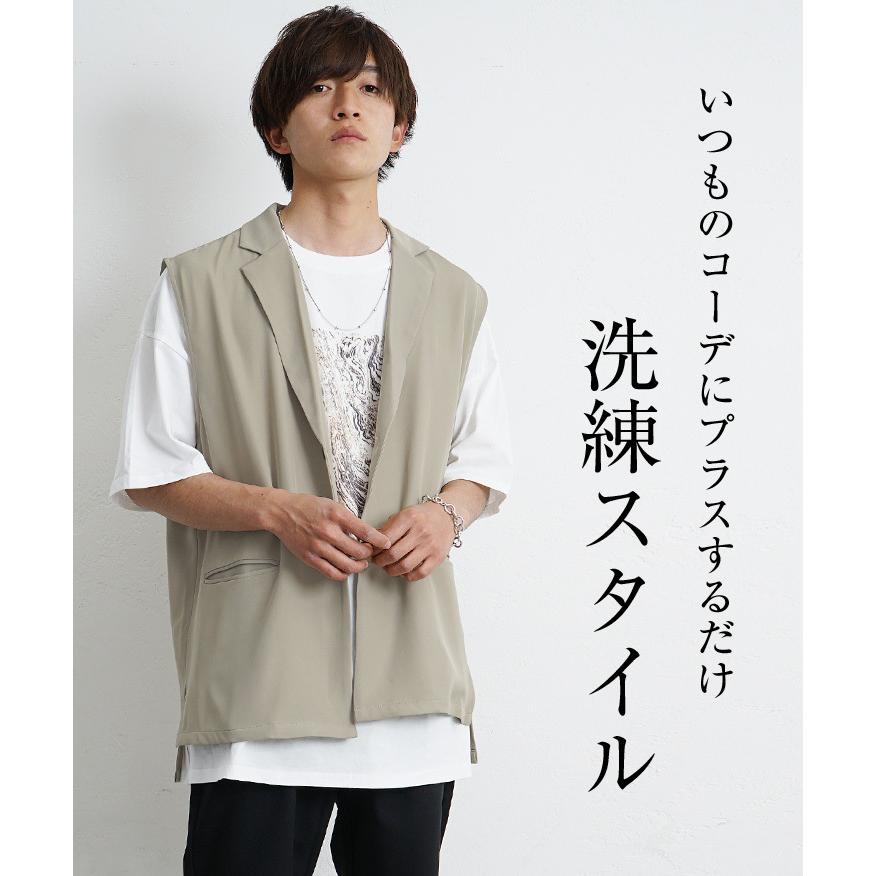 ジレ メンズ ベスト 夏 ブランド品専門の ロングジレ 夏服 重ね着風トップス 韓国ファッション カジュアル