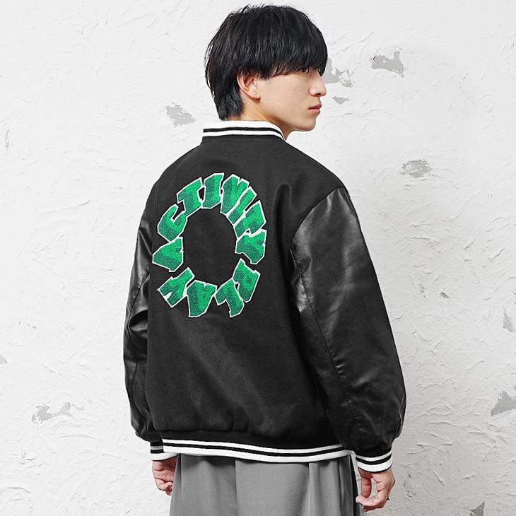 希少　drawer 羊革　スタジャン　シルク混　黒　緑　キルティング　中わた入 HYDROGEN 銀座店 ハイドロゲン レザー切替 ワッペン付き スタジャン