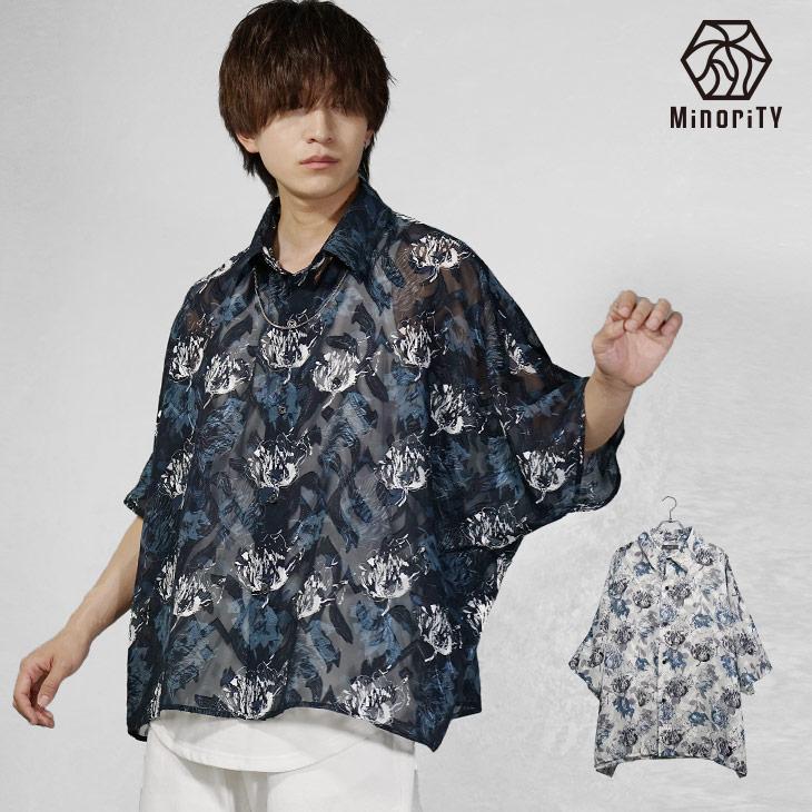 MinoriTY（マイノリティ） シャツ メンズ 花柄 シアー素材 透け感 半袖