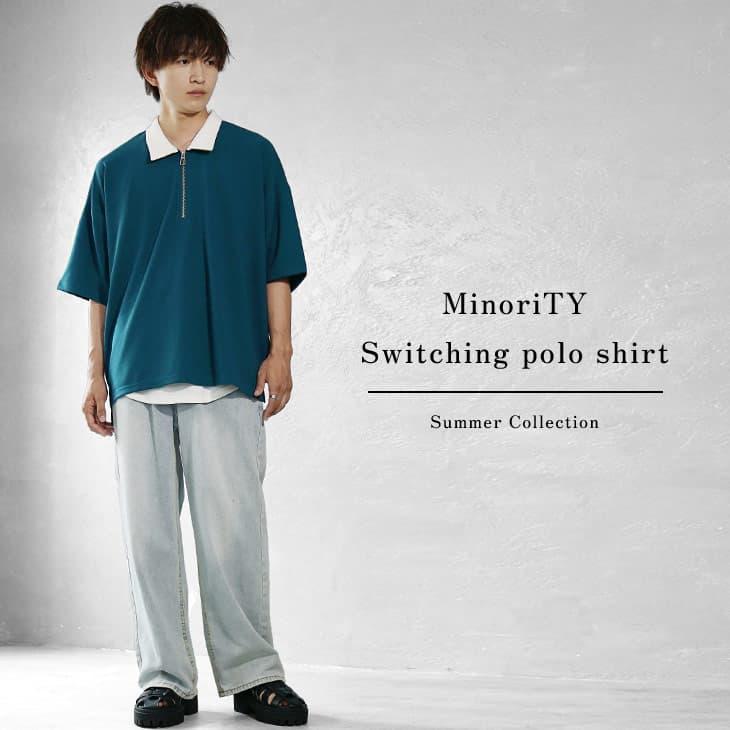 MinoriTY ハーフジップ ポロシャツ メンズ オーバーサイズ カジュアル