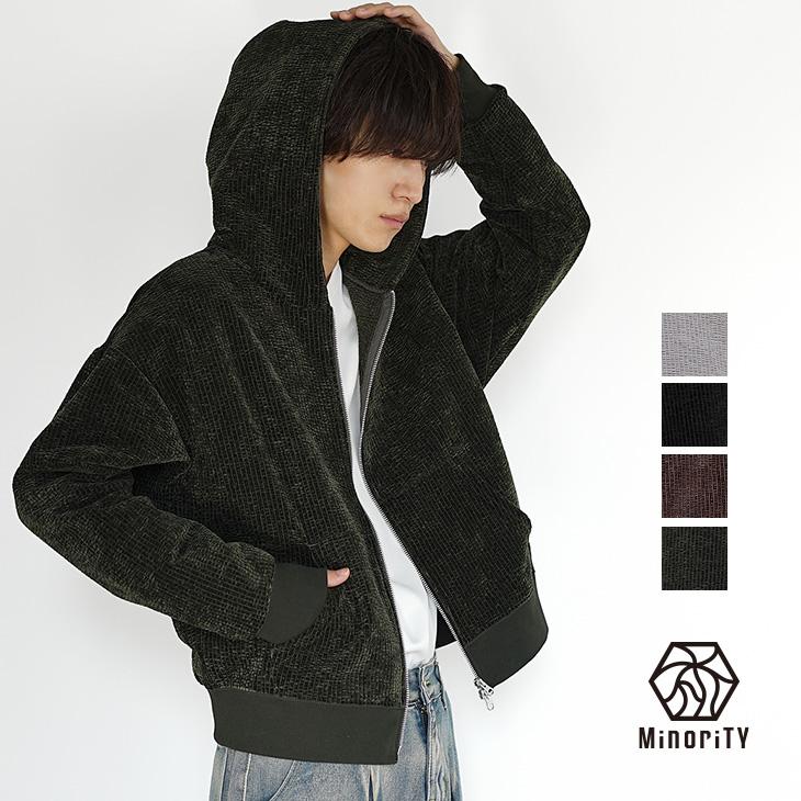 MinoriTY パーカー メンズ コーデュロイ ダブルジップ フード