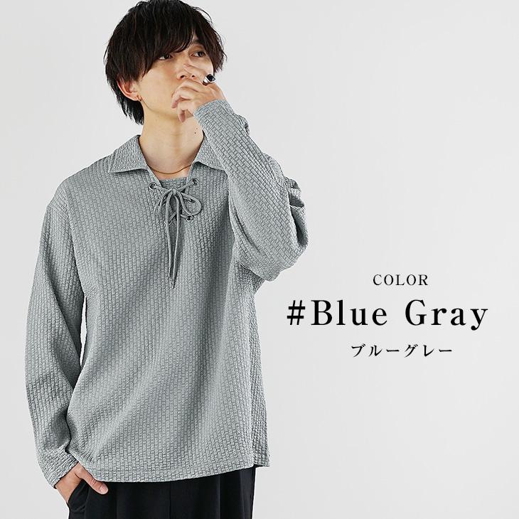 STONE  グレー 長袖ポロシャツ MinoriTY（マイノリティ） ポロシャツ メンズ 長袖 スキッパー Vネック