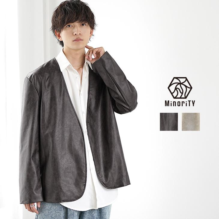 【極美品】FOSI.　レザージャケット　ノーカラージャケット　グレー　Mサイズ 極美品】FOSI. レザージャケット ノーカラージャケット グレー Mサイズ