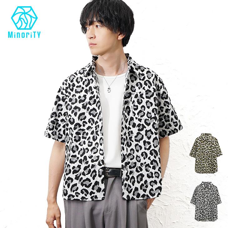 MinoriTY（マイノリティ） シャツ 半袖 柄シャツ メンズ ヒョウ柄 短丈