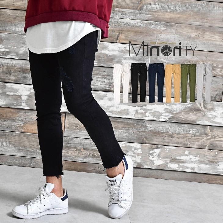 スキニー メンズ スキニーパンツ チノパン ストレッチ 細身 ダメージパンツ ダメージ加工 アンクル ブラック 黒 秋服 秋 冬服 秋冬 Ssb79b Minority Yahoo 店 通販 Yahoo ショッピング
