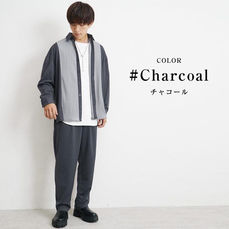 メンズカジュアル シャツ パンツ セットアップ ストライプ c1680 SOMEDIFF セットアップ バンドカラー7分袖シャツセットアップ