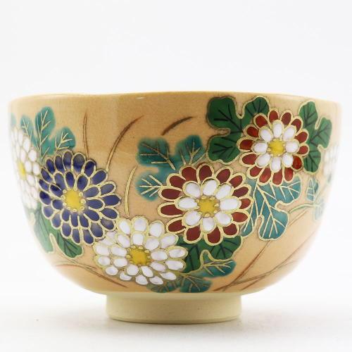 抹茶碗 色絵茶碗 「菊」 木箱入り 秋物 作家 鈴木一点 作 茶器 抹茶碗 色絵茶碗 「菊」 木箱入り 秋物 作家 鈴木一点 作 茶器