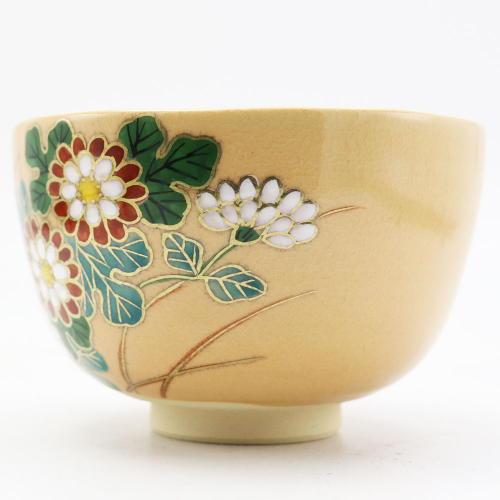 抹茶碗 色絵茶碗 「菊」 木箱入り 秋物 作家 鈴木一点 作 茶器 抹茶碗 色絵茶碗 「菊」 木箱入り 秋物 作家 鈴木一点 作 茶器