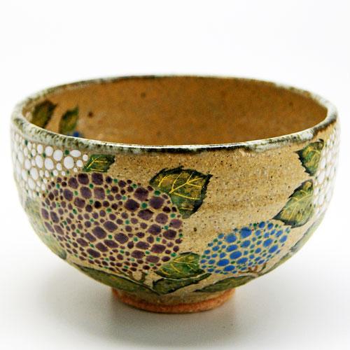 抹茶碗 紫陽花絵 灰釉茶碗 中村良二作 夏物 茶道具 陶磁器 抹茶碗 紫陽花絵 灰釉茶碗 中村良二作 夏物 茶道具 陶磁器