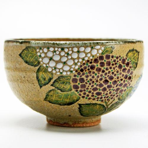 抹茶碗 紫陽花絵 灰釉茶碗 中村良二作 夏物 茶道具 陶磁器 抹茶碗 紫陽花絵 灰釉茶碗 中村良二作 夏物 茶道具 陶磁器