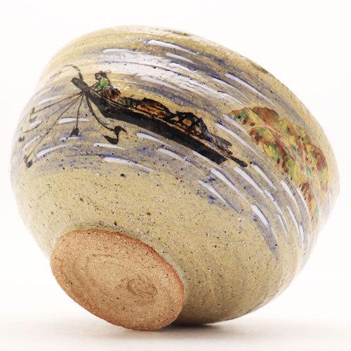 抹茶碗 鵜飼絵 中村良二作 夏物 木箱入り 茶道具 陶磁器 茶の湯用品