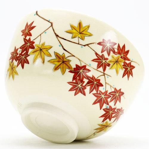 抹茶茶碗 色絵 紅葉 志峰作 秋物 陶磁器 茶道具 茶の湯用品 お点前用
