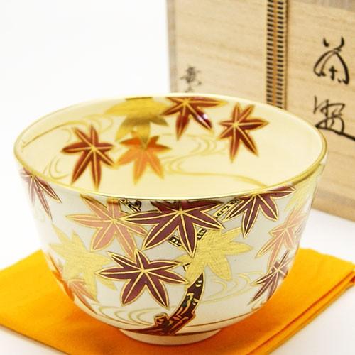 抹茶茶碗 色絵 紅葉 相模竜泉作 秋物 茶道具 陶磁器 茶の湯用品 お点前用
