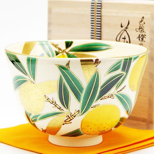 抹茶茶碗 色絵 橙 冬物 相模竜泉作 茶道具 陶磁器 茶の湯用品 お点前用