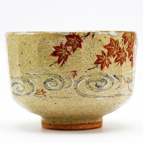 抹茶茶碗 灰釉 紅葉絵 中村良二作 秋物 茶道具 陶磁器 茶の湯用品