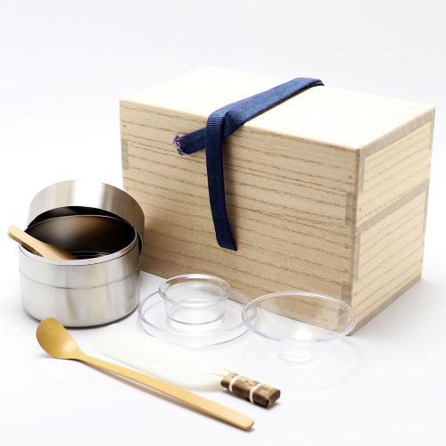 茶掃箱4点セット 抹茶篩 浅型 ステンレス製 水屋用丸茶杓 組小羽根 水
