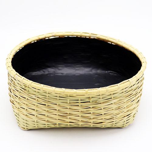 松葉編炭取 風炉用 松本頌竹作 炭斗 炭道具 竹製 茶道具 茶の湯用品