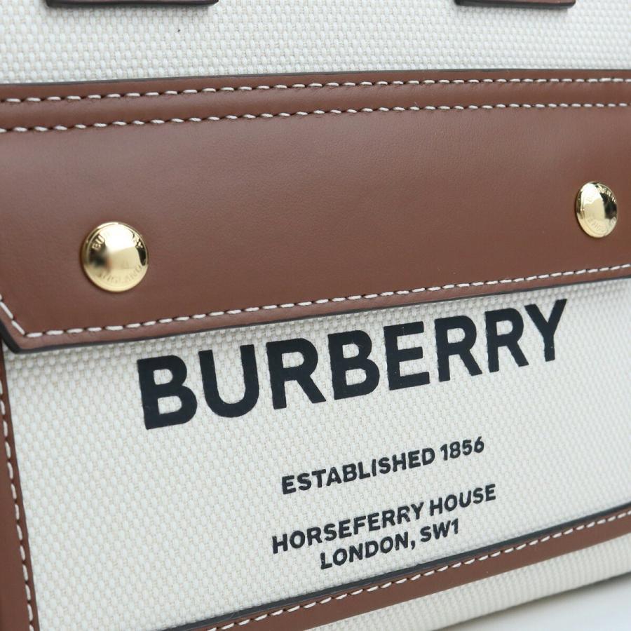 バーバリー BURBERRY トートバッグ ブランド ショルダー付 2way 通勤 通学 8044143 A1395 ミニ ツートン キャンバス＆レザー NATURAL-TAN ホワイト系 ブラウン系の画像