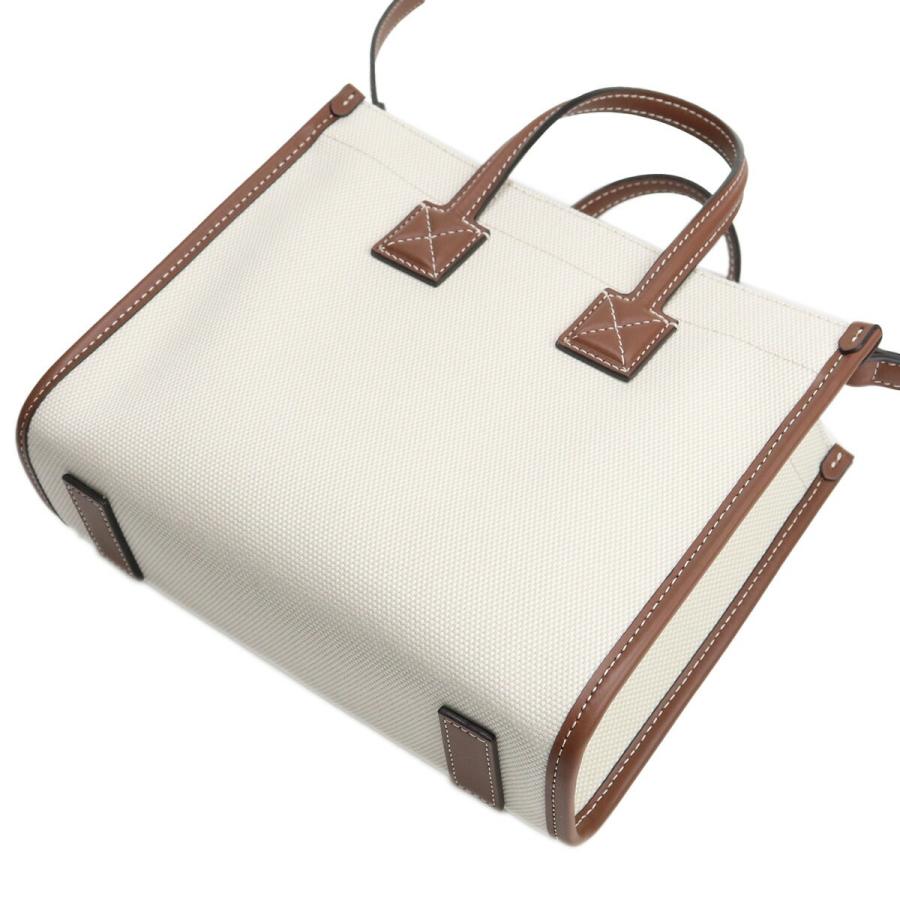 バーバリー BURBERRY トートバッグ ブランド ショルダー付 2way 通勤 通学 8044143 A1395 ミニ ツートン キャンバス＆レザー NATURAL-TAN ホワイト系 ブラウン系の画像