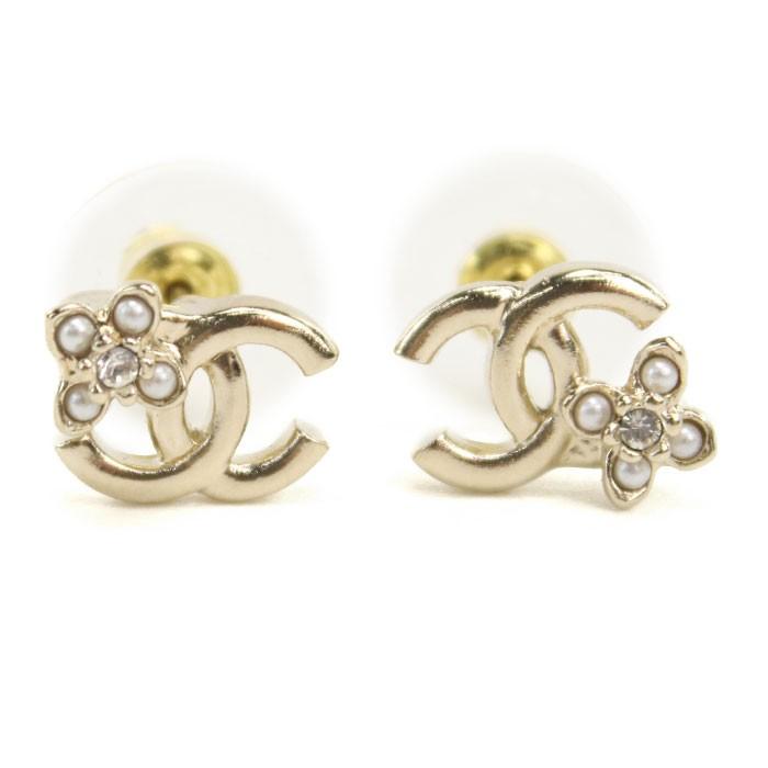 CHANEL シャネル ABC107 ピアス メタル ゴールド-ジルコニア-パール 