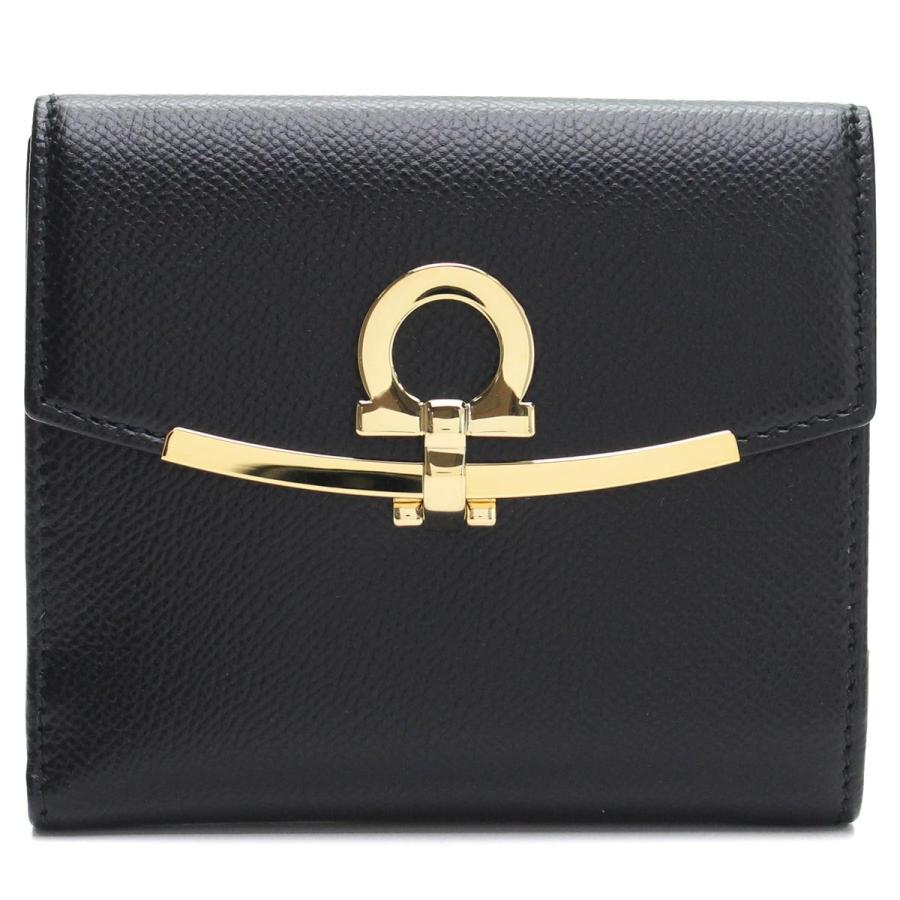 フェラガモ FERRAGAMO 2211 GANCINO CLIP ガンチーノ クリップ Wホック財布 22-C877 0673998 NERO ブラック 新品の画像