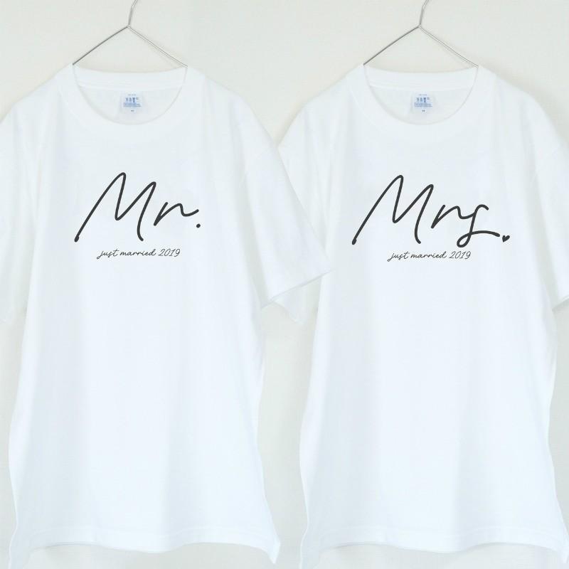 Mr. and Mrs. 夫婦Tシャツ 2枚セット ウェディングフォトに ペアTシャツ 結婚式 前撮りに｜mintee｜03
