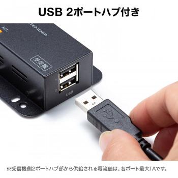 サンワサプライ USB2.0エクステンダー 2ポートハブ付き USB-EXSET3