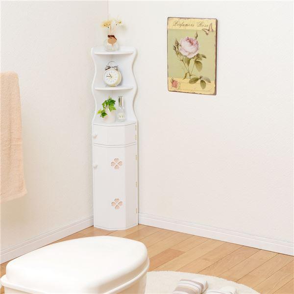 トイレラック トイレ収納 約幅16cm ホワイト スリム コーナーラック 完成品 お手洗い 御手洗 収納家具 収納用品 掃除用品の画像