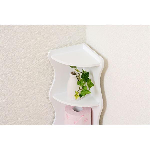 トイレラック トイレ収納 約幅16cm ホワイト スリム コーナーラック 完成品 お手洗い 御手洗 収納家具 収納用品 掃除用品の画像