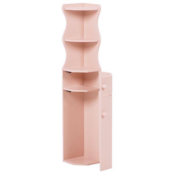 トイレラック トイレ収納 約幅16cm ピンク 木製 スリム コーナーラック 完成品 お手洗い 御手洗 収納家具 収納用品 掃除用品の画像