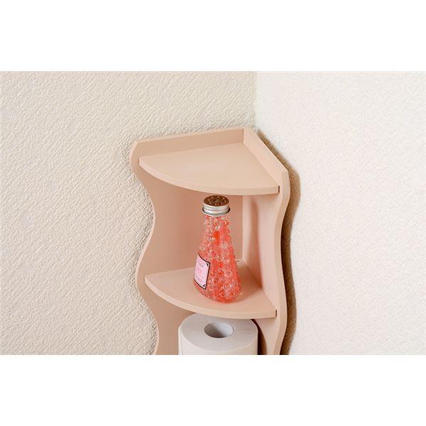 トイレラック トイレ収納 約幅16cm ピンク 木製 スリム コーナーラック 完成品 お手洗い 御手洗 収納家具 収納用品 掃除用品の画像