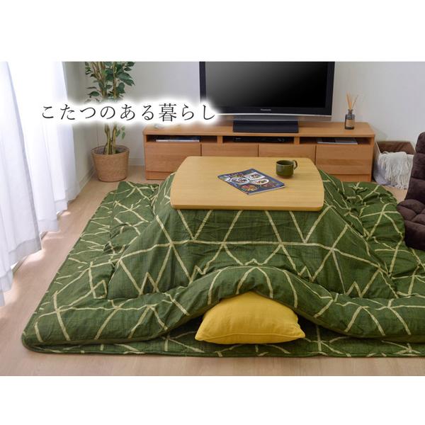 ds-シンプル こたつ布団/寝具 〔幾何柄 掛け敷きセット ブラウン 約190cm×190cm〕 正方形 洗える 〔リビング ダイニング〕_2
