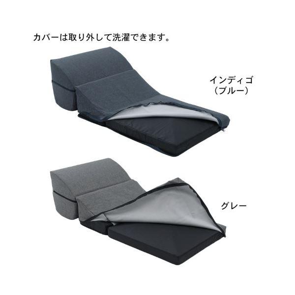 折りたたみ ごろ寝クッション 〔ブルー〕 幅50cm 日本製 洗えるカバー ウレタンフォーム ポリエステル 〔リビング〕の画像