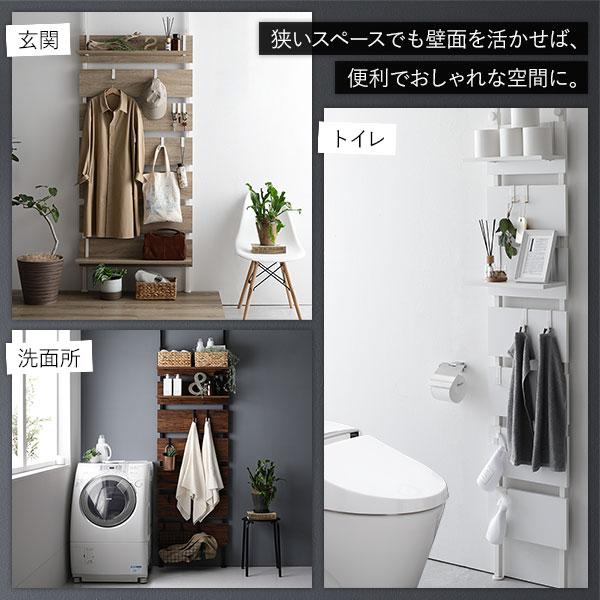 ds-壁面 突っ張り ウォールラック 幅60cm ブラウン 棚板2枚 フック7個付き 壁面収納 賃貸OK 玄関 リビング ダイニング_5