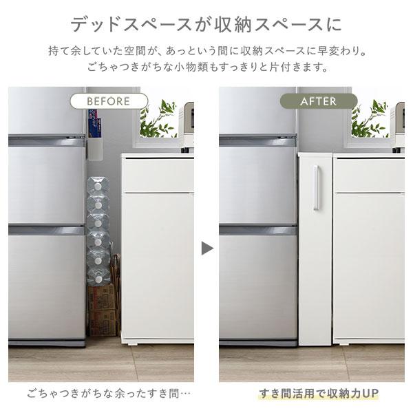 すき間 収納ラック ロータイプ 幅10cm ホワイト キャスター 可動棚付き スリム キッチン収納 隙間収納 インテリア家具 組立品の画像