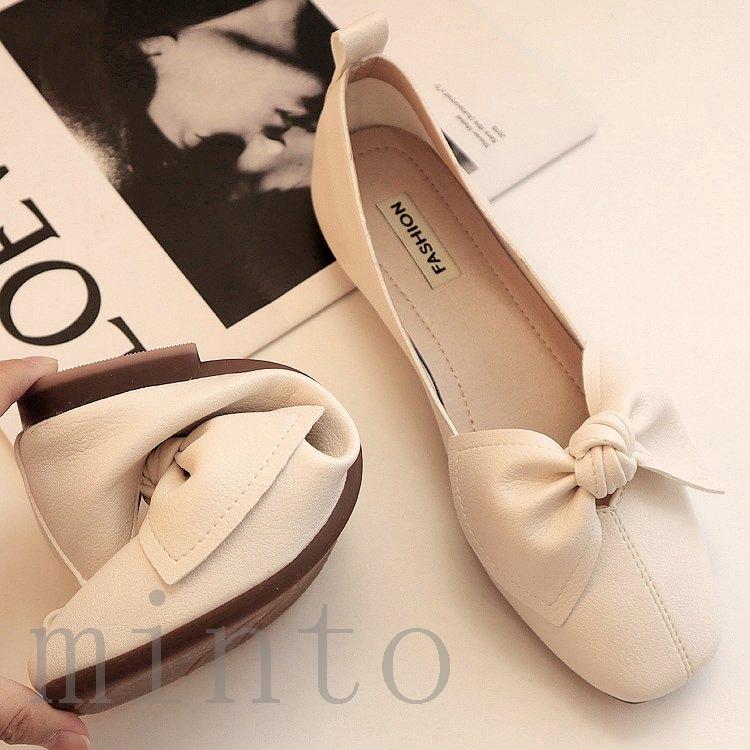 パンプス レディース ぺたんこ靴 ローヒール Vカット スクエアトゥ リボン フラット 甲浅 美脚 立ち仕事 通勤 妊婦 ママ 痛くない 柔らかい 歩きやすい おしゃれ Min 04uadsm Minto 通販 Yahoo ショッピング