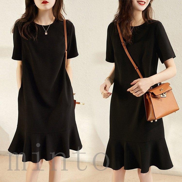 即日発送 即納 ワンピース レディース 40代 きれいめ 膝丈ワンピース 春夏新作 半袖ワンピース 黒ドレス マーメイドスカートオシャレ韓国風 大人 通勤ol ゆったり 30代 店長おすすめ Www Superavila Com