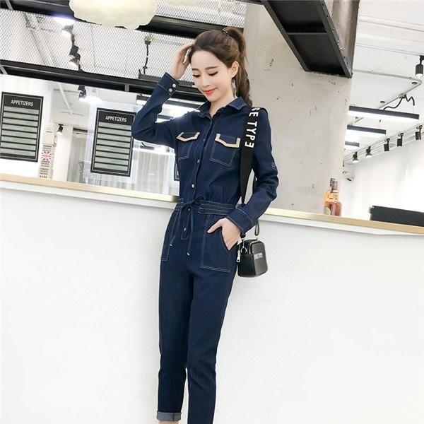 つなぎおしゃれツナギデニムパンツ紐レディースカバーオールオールインワン細身サロペット着痩せカジュアル長袖 Xkundust Njzgw196 Minto 通販 Yahoo ショッピング