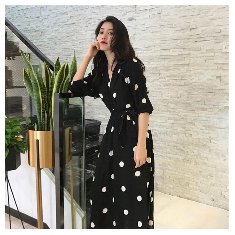 ワンピース 可愛い波点 ロング丈 スカート 大人 薄手 着痩せ お出かけ Ol通勤 おしゃれ ガールズ きれいめ Vネック 大きいサイズ Xkuninn Bhdd6100 Minto 通販 Yahoo ショッピング