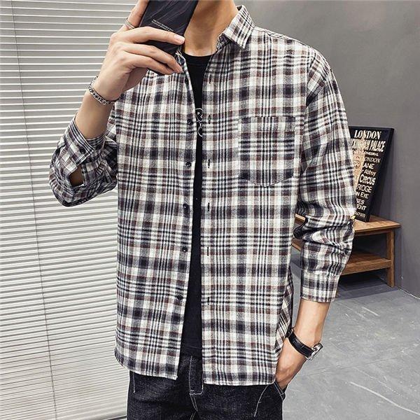長袖シャツ メンズ 春秋服 ボタンダウンシャツ チェックシャツ トップス スリムシャツ お兄系 シャツ 長袖 かっこいい 男性 春秋 高級ブランド